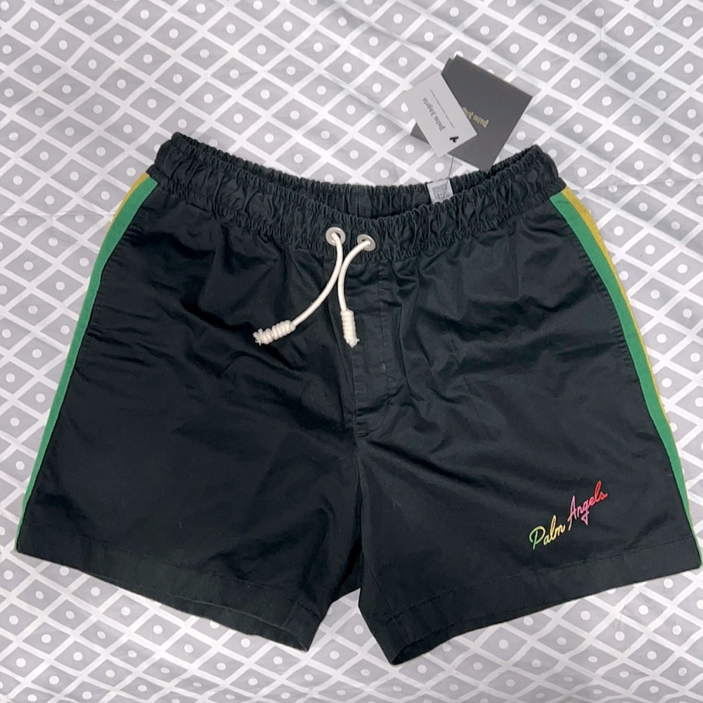 PALM ANGELS
Men's Exodus Side-tape Drawstring Shorts In Black Multicolor